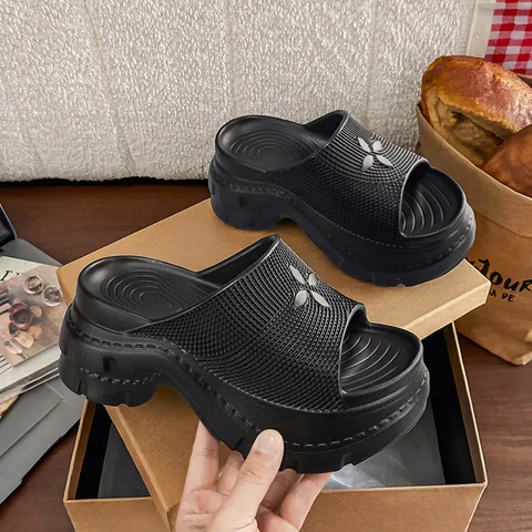 Women Platform Open Toe Slide Sandals Casual Fashion Thick Sole EVA Outdoor Beach Slippers Embossed Floral Design