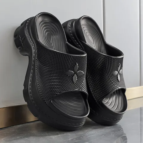 Women Platform Open Toe Slide Sandals Casual Fashion Thick Sole EVA Outdoor Beach Slippers Embossed Floral Design