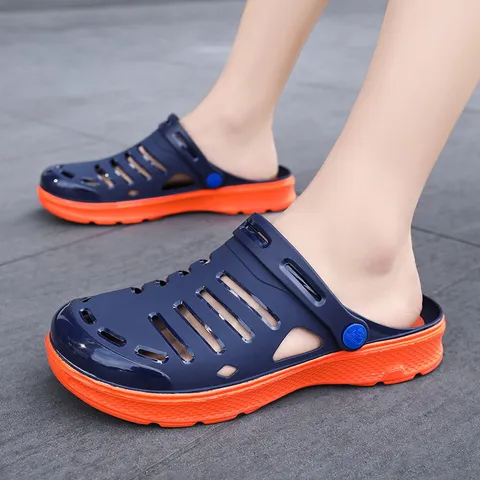 Unisex Summer Thick Platform Clogs Casual Non-Slip Beach Jelly Shoes Waterproof Hollow Out Breathable Couple Sandals