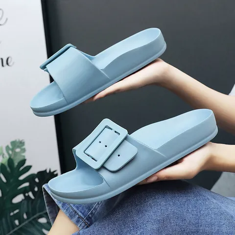 Unisex Summer EVA Slippers Non-Slip Breathable Open Toe Beach Mules Flat Sandals With Square Buckle For Men Women