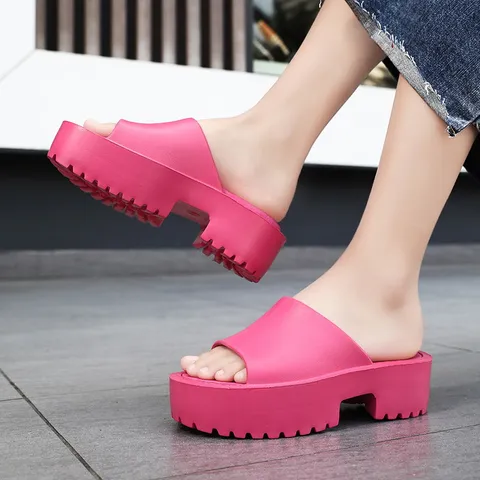 Women S Thick Platform Slide Sandals Solid Color Open Toe Casual EVA Slippers Outdoor Beach Height Increasing Footwear
