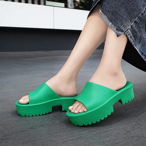 Women S Thick Platform Slide Sandals Solid Color Open Toe Casual EVA Slippers Outdoor Beach Height Increasing Footwear