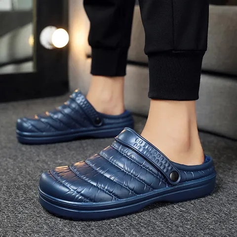 Unisex Waterproof Thickened Plush Warm Cotton Slippers Couple Casual Indoor Outdoor EVA Anti-Slip Winter House Shoes