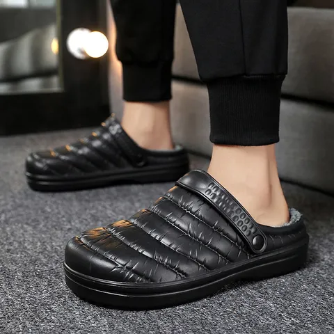 Unisex Waterproof Thickened Plush Warm Cotton Slippers Couple Casual Indoor Outdoor EVA Anti-Slip Winter House Shoes