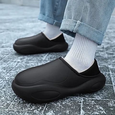 Unisex Winter Fleece Lined Warm Cotton Shoes Waterproof EVA Slip-On Casual Slippers Comfortable Indoor And Outdoor Footwear