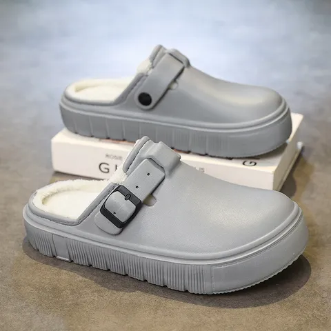 Men Women Winter Warm Clog Slippers Fleece Lined Casual Slip On Shoes Non Slip Thick Sole Backless House Shoes