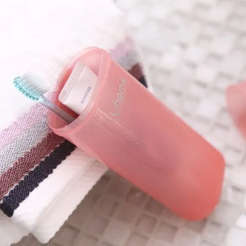 Tragbare Zahnbürstenbox aus Kunststoff Transparent Rosa Reise Zahnbürstenhalter Aufbewahrungsbox für Badezimmer Tägliche Verwendung Organizer