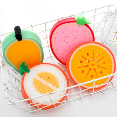 Cute Fruit Shaped Sponge Wipe Multi Functional Thickened Cleaning Sponge Kitchen Dishwashing Sponge Decontamination Brush