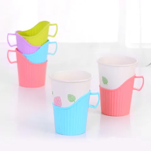 Porta Tazza Di Carta Plastica Monouso Fascetta Antiscottatura Con Manico Casa Bevanda Tazza Base Supporto