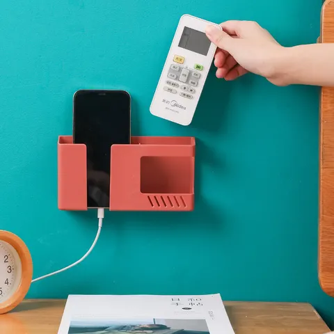 Scatola Portaoggetti da Parete per Telecomando in Plastica PP Senza Punzonatura Supporto per Carica Cellulare Organizer Scaffale Articoli per la Casa