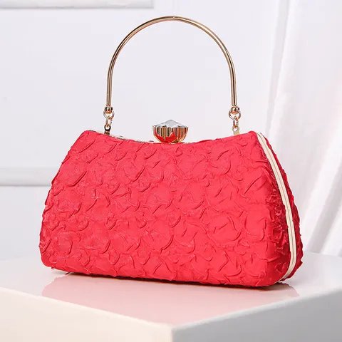 Women Satin Evening Bag Elegant Clutch Purse With Rhinestone Lock Metal Ring Handle For Banquet Party Wedding Prom