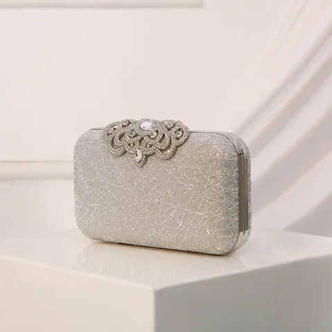 Woven Pattern Evening Bag Rhinestone Lock Clutch Elegant Women Crossbody Small Square Bag Banquet Handbag