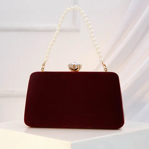 Women Velvet Evening Bag Retro Clutch Purse Elegant Party Prom Handbag With Metal Lock And Chain