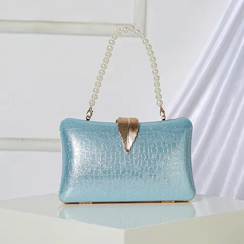 Luxury Crocodile Texture PU Leather Evening Bag Clutch Purse With Pearl Chain And Gold Leaf Buckle For Women Party Banquet