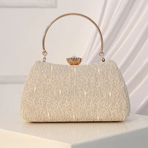 Elegant Lace Evening Bag Vintage PU Leather Handbag Rhinestone Lock Crossbody Bag for Women Wedding Party Banquet Clutch