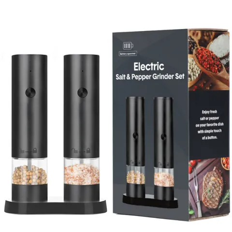Ensemble De Moulin A Sel Et Poivre Electrique Rechargeable USB Base En Acier Inoxydable Rotor Ceramique