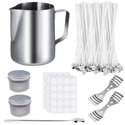 DIY Aromatherapy Candle Making Tool Kit With Stainless Steel Melting Pot Cotton Wicks Aluminum Cans Craft Supplies