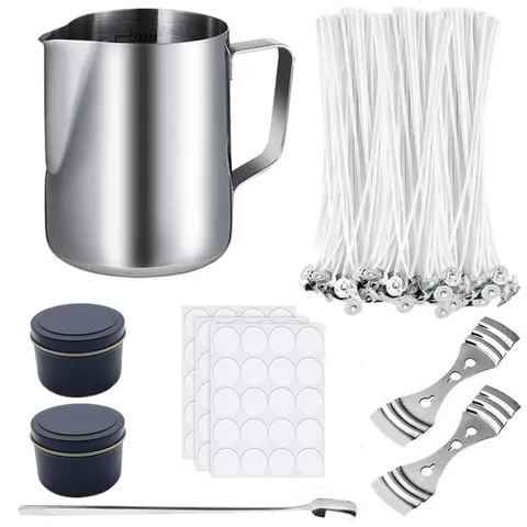 DIY Aromatherapy Candle Making Tool Kit With Stainless Steel Melting Pot Cotton Wicks Aluminum Cans Craft Supplies