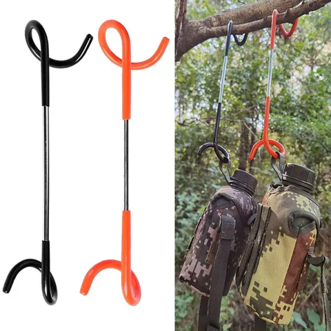 Outdoor Camping S-Shaped Lamp Pole Hook Stainless Steel Pig Tail Hook Anti-Slip PVC Coated Gear Utility Hook