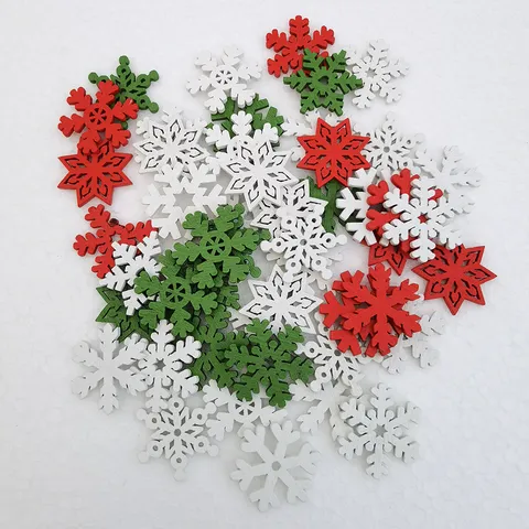 Wooden Christmas Snowflakes And Trees Buttons DIY Craft Scrapbooking Sewing Festive Holiday Party Decorative Accessories