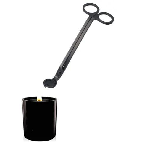 Tagliastoppino per Candele in Acciaio Inossidabile Nero Design Ergonomico Manico Lungo Accessorio Cura Candela