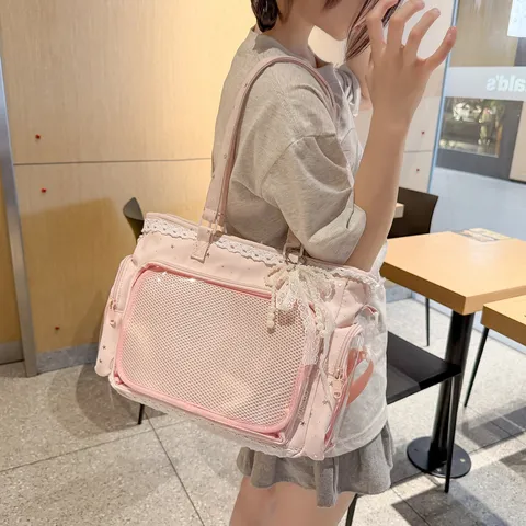 Japanese Transparent Ita Bag Women Tote Crossbody Bag Cute Star Print Waterproof Nylon Shoulder Bag Commuting Bag