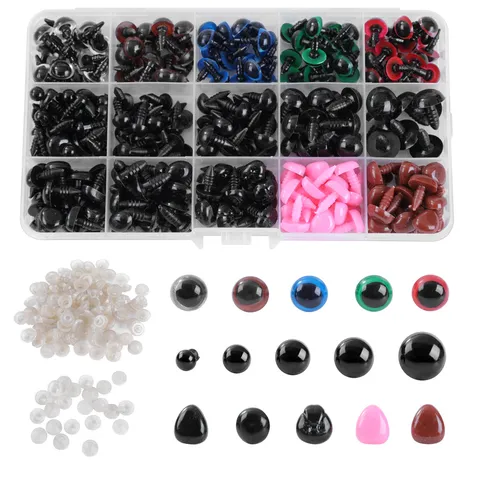 Accesorios de juguetes en caja para muñecos de peluche DIY ojos y nariz de seguridad de plástico para manualidades de animales