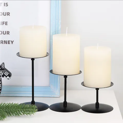 Matte Black Iron Candle Holder Set 3-Piece Pillar Candle Tray Stand for Home Decor Table Wedding Christmas