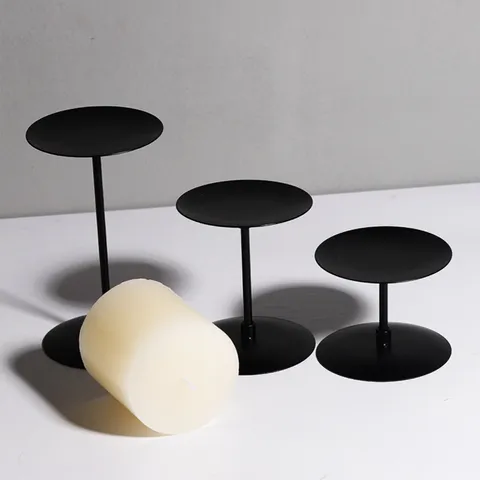 Matte Black Iron Candle Holder Set 3-Piece Pillar Candle Tray Stand for Home Decor Table Wedding Christmas
