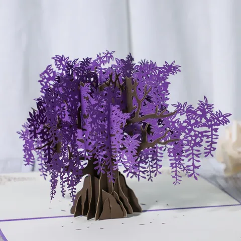 Handgemaakte 3D Blauwe Regen Wenskaart Lasergesneden Holle Papier Gesneden Zegenkaart Voor Leraar Dag Festival Cadeau