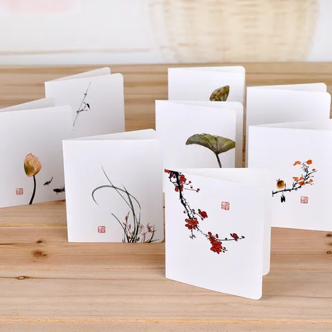 Traditional Chinese Style Greeting Card Creative Blank Blessing Card Watercolor Floral Design