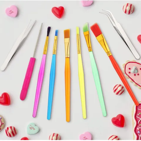 Cake Decorating Tool Set Plastic Handle Paintbrushes Stainless Steel Tweezers Air Release Needles For Baking Pastry