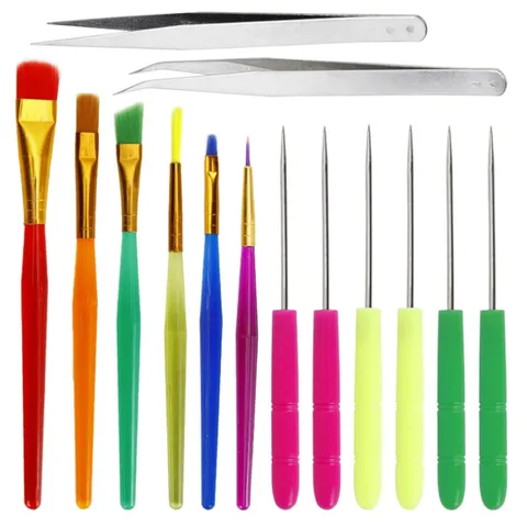 Cake Decorating Tool Set Plastic Handle Paintbrushes Stainless Steel Tweezers Air Release Needles For Baking Pastry
