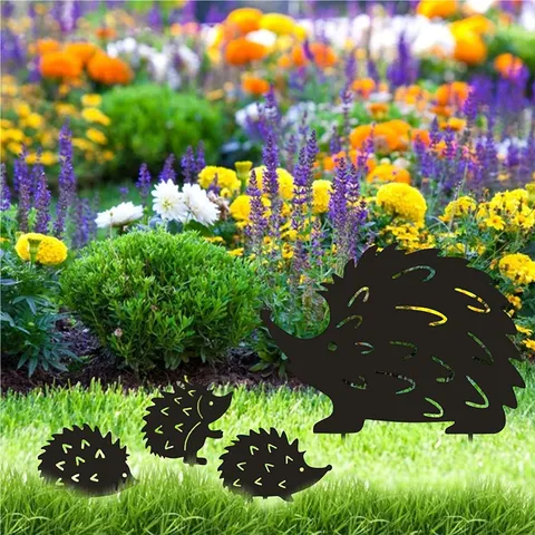 Acrylic Hedgehog Garden Stake Lawn Ground Insert Yard Decoration Black Animal Silhouette Outdoor Ornament Landscape Sign