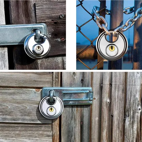 Stainless Steel Disc Padlock Heavy Duty Round Keyed Padlock With All Copper Core For Warehouse Gate Chain Door Security