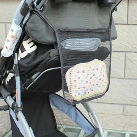 Portable Mesh Baby Stroller Hanging Storage Bag Travel Storage Pouch Black