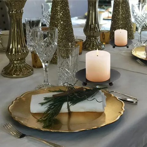Black Iron Candle Holder Tray Round Metal Pillar Candle Plate Minimalist Home Decor Table Centerpiece Wedding Party