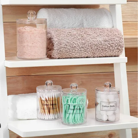 Clear Acrylic Cotton Swab Holder Round Q-Tip Organizer Box With Dustproof Lid For Bathroom Vanity Storage