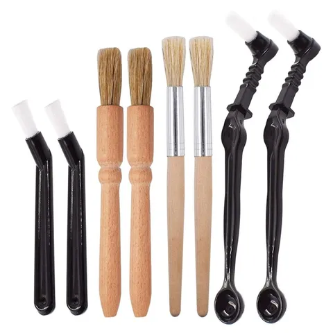 Coffee Machine Cleaning Brush Set Wooden Handle Plastic Nylon Bristles Multi-Functional Tool for Kitchen Appliances