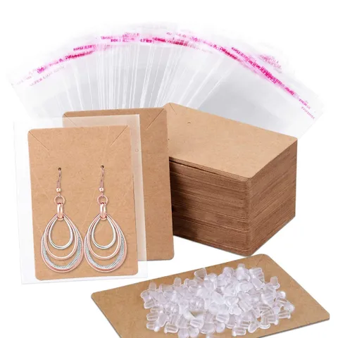 Blanco Kraftpapier Oorring Ketting Display Kaarten DIY Sieraden Verpakking Kaarten Met OPP Zakken En Oorring Ruggen Set