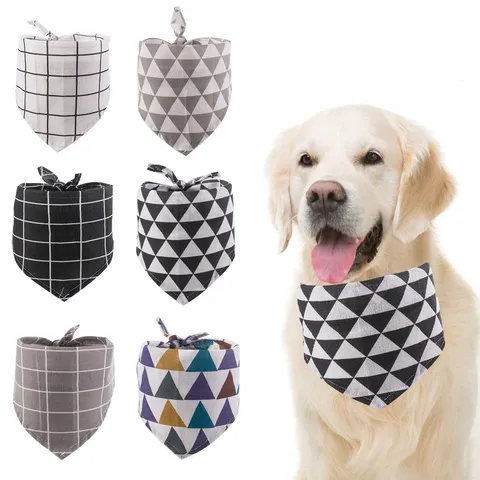Style Britannique Coton et Lin Foulard Triangulaire pour Animal de Compagnie Carreaux Géométrique Chien Chat Bavoir Bavette Accessoires Mode