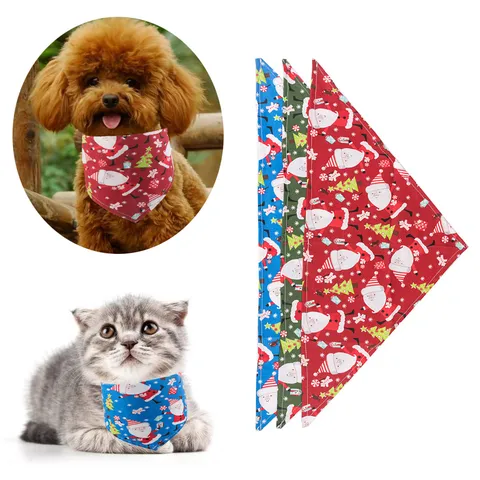 Christmas Pet Bandana Pure Cotton Printed Dog Cat Scarf Holiday Triangle Bibs Puppy Kitten Apparel Pet Accessories