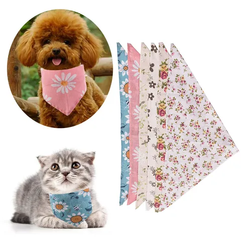 Floral Print Pet Bib Cotton Linen Dog Cat Triangle Scarf Adjustable Cute Pet Saliva Towel Pet Accessories