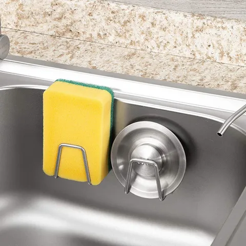 Stainless Steel Sponge Holder Kitchen Sink Drain Rack Punch Free Adhesive Sponge Caddy Storage Rack For Kitchen Sink