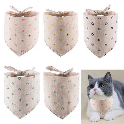 Pet Triangle Scarf Cotton Linen Small Daisy Print Neckerchief Adjustable Bibs for Dogs Cats Pet Grooming Accessories