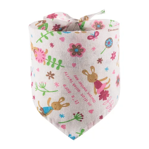 Cartoon Rabbit Print Cotton Linen Pet Bib Saliva Towel Cute Floral Dog Cat Bandana Scarf Pet Apparel Accessories