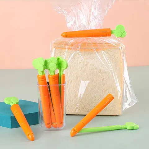 Cute Carrot Food Sealing Clips Plastic Snack Bag Seal Clamps With Magnetic Storage Box Kitchen Storage Tool