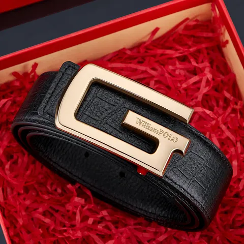 Cintura in Vera Pelle da Uomo Business Casual Fibbia Liscia Automatica Cinturino in Pelle bovina con Scatola Regalo