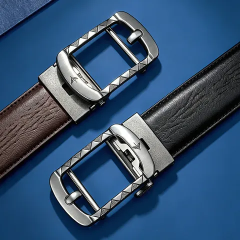 Cintura in Vera Pelle con Fibbia Automatica da Uomo Affari Casual High-End Texture di Corteccia Cintura in Pelle Bovina con Fibbia in Lega di Zinco