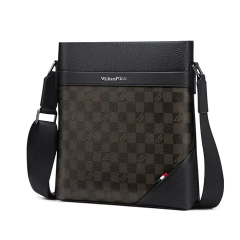 Mallette en Cuir Véritable pour Hommes Sac d'Ordinateur d'Affaires Motif Damier Vintage Sac Bandoulière Imperméable